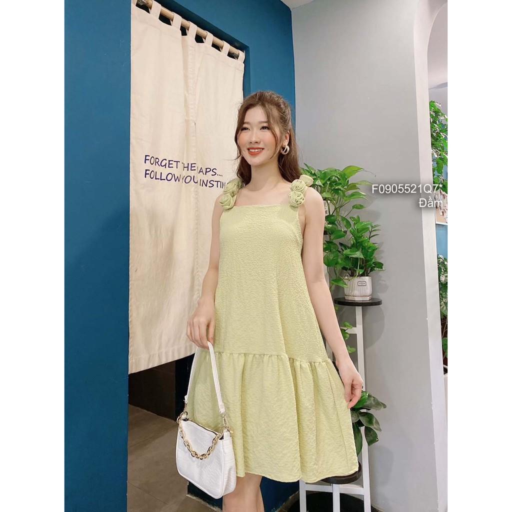 Đầm dáng suông phối đuôi bèo 2 dây đính hoa nổi!