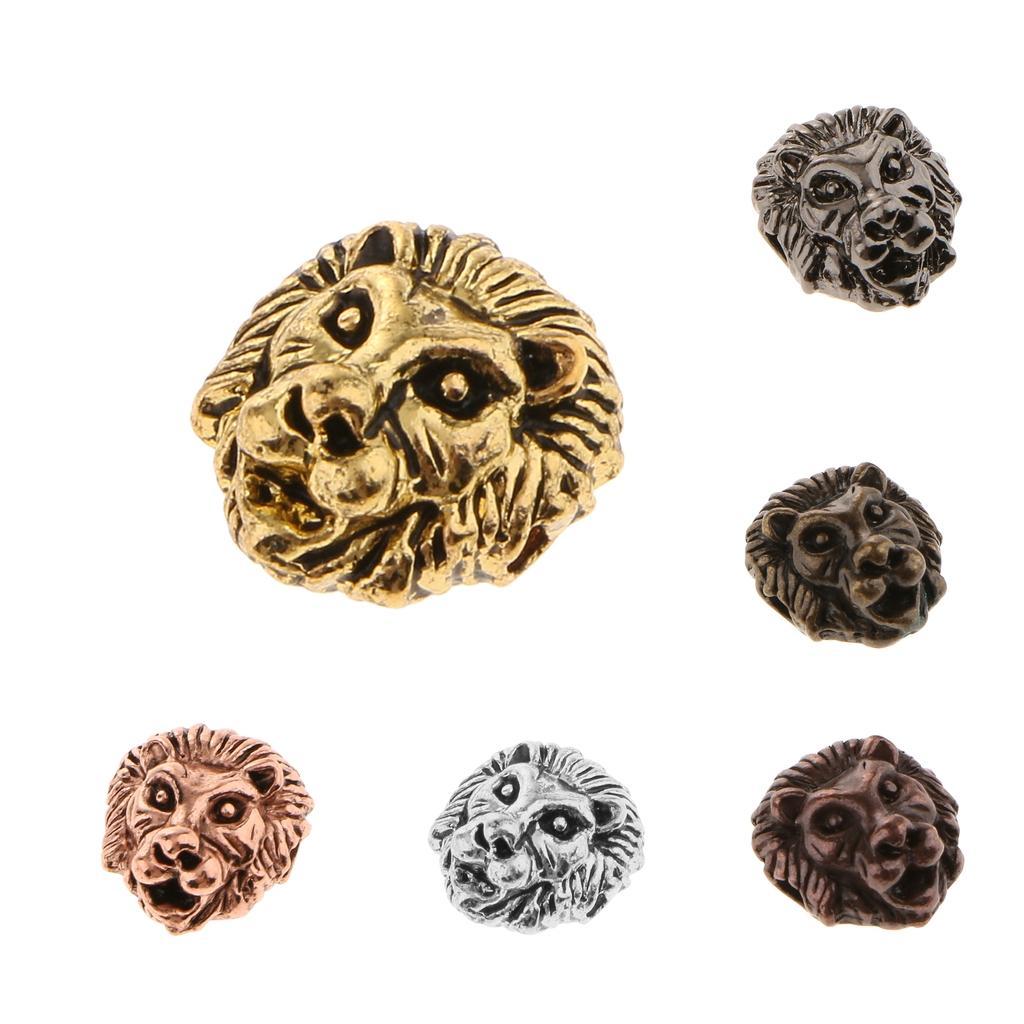 20Pcs Gold Silver Alloy Lion Head Beads Charms DIY Jewelry Making Material