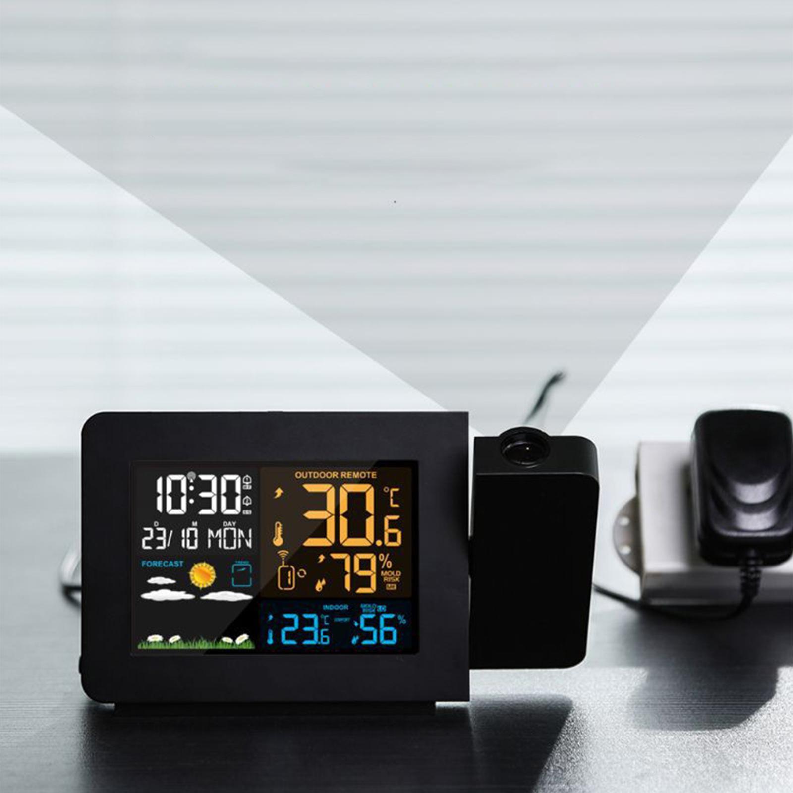 LCD Digital Table Alarm Clock Weather Station Temperature Time Projection