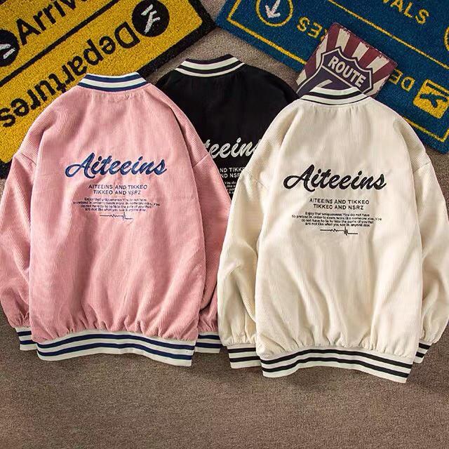 Áo bomber áo khoác nhung varsity khoác nhung tăm 1 lớp Tikkeo thêu chữ cao cấp