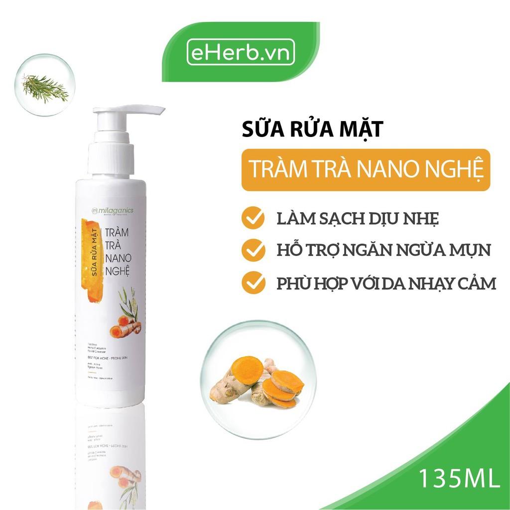 Sữa Rửa Mặt Tràm Trà Nano Nghệ Ngăn Ngừa Mụn, Làm Sạch Da Nhạy Cảm MILAGANICS 135ml