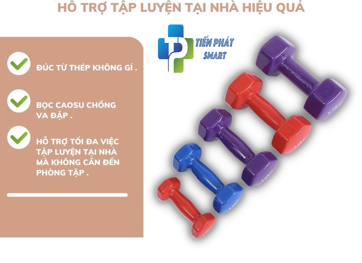 Bộ 2 Tạ Tay 4kg Bọc Cao Su Trơn Lõi Thép Cao Cấp Chính Hãng-Giao Màu Ngẫu Nhiên