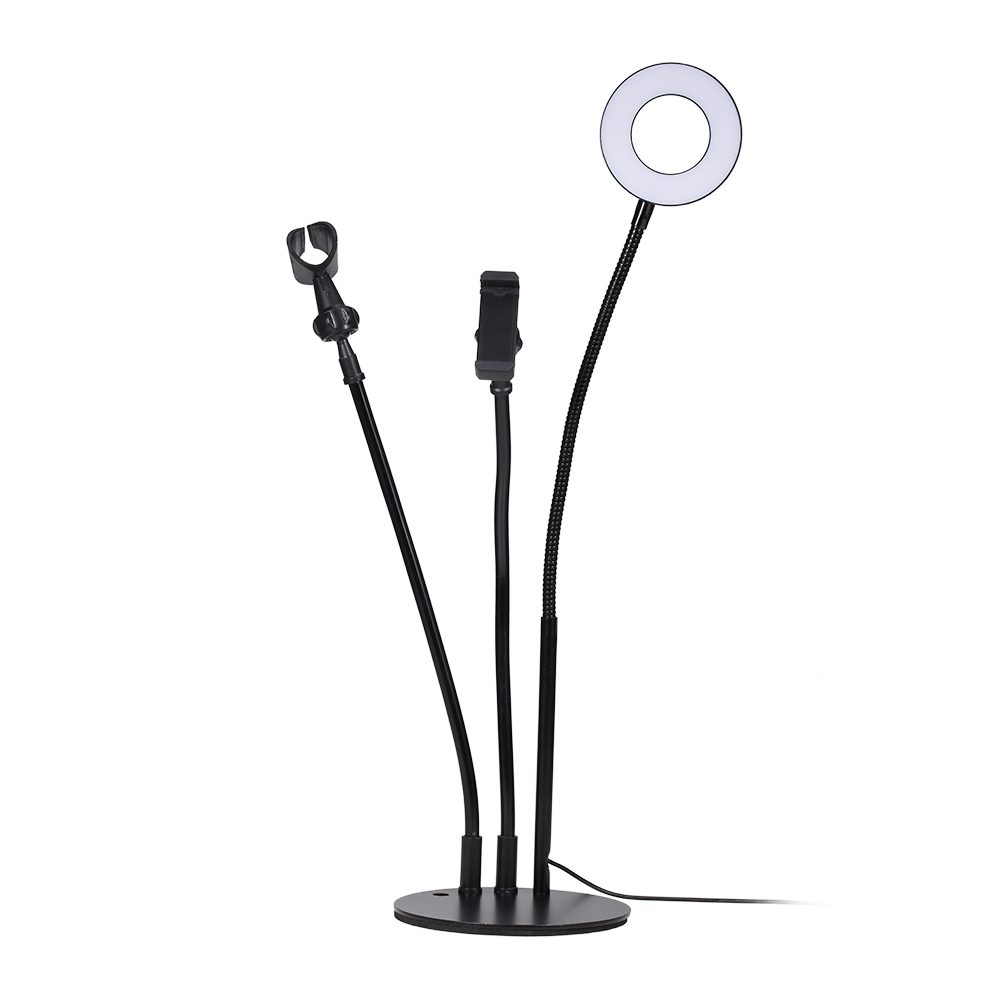 Đèn Vòng LED 9cm 3 Trong 1 Để Bàn Có Giá Đỡ Micrô Có Đế Cắm USB