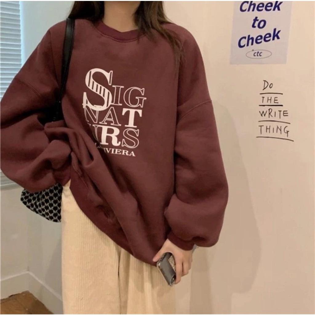 Set Nỉ STR Nữ Bộ thu đông, áo sweater tay bồng phối quần dài nhung tăm form rộng trẻ trung cá tính Ulzzang