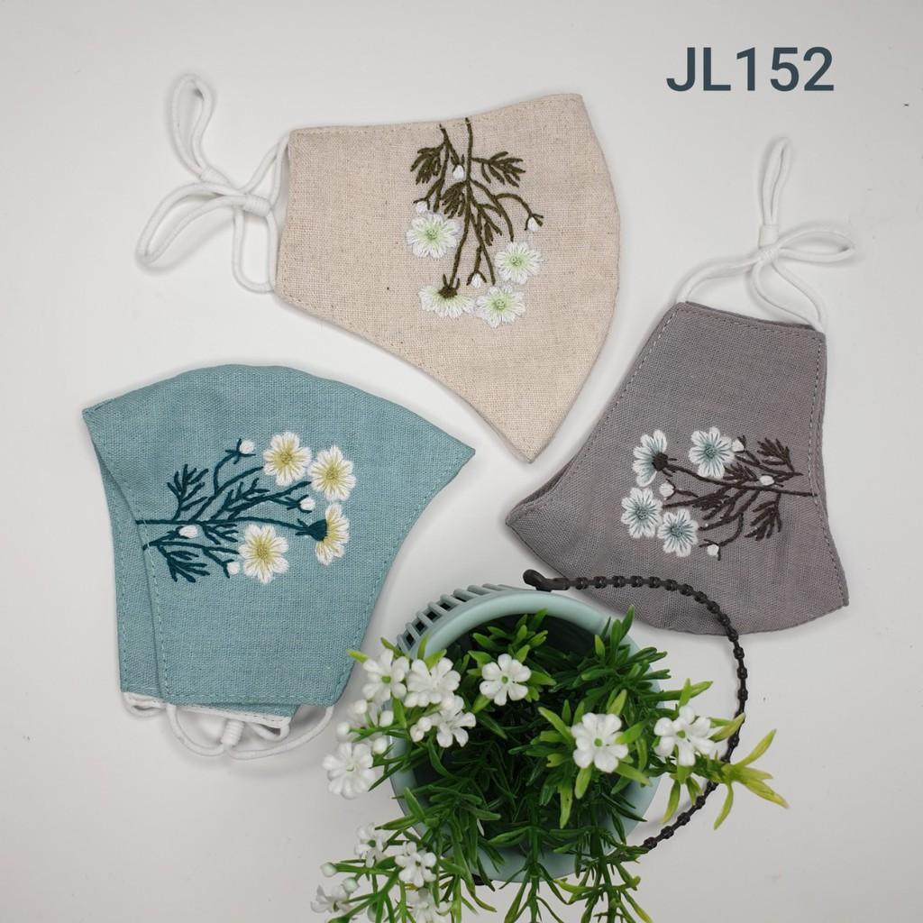 Khẩu trang thêu tay vải linen JL152