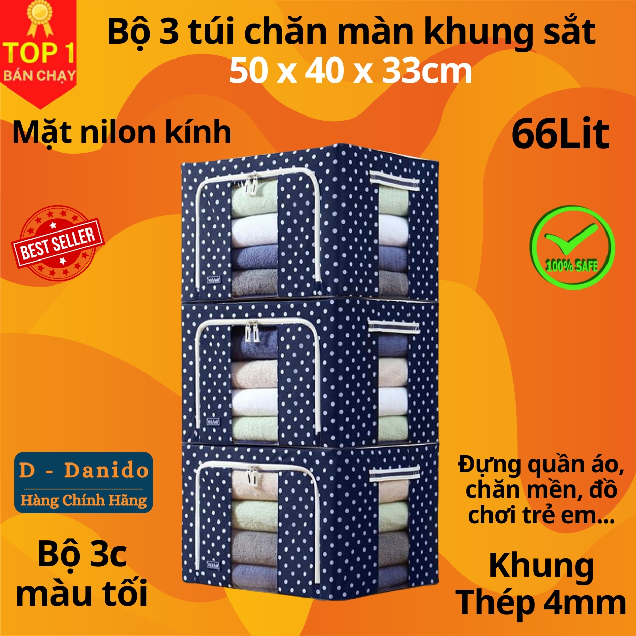 Bộ 3 Túi Đựng Chăn Màn Khung Sắt Gấp Gọn miDoctor