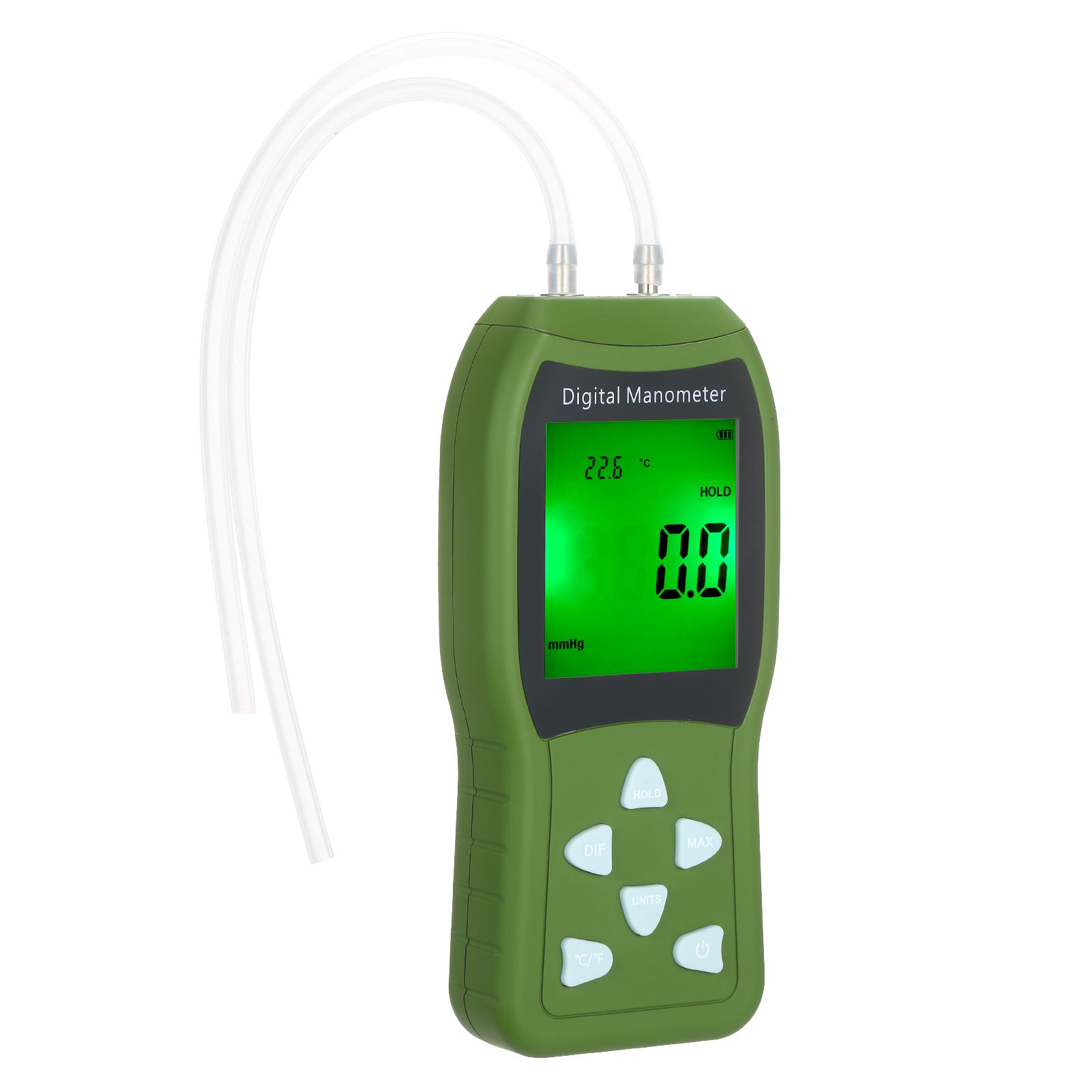 Manometer Digital Air Pressure Meter 12 Unit Dual Port Differential Pressure Gauge HVAC Gas Pressure Tester Large LCD