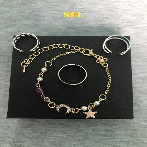 Vòng tay nữ mặt trăng, ngôi sao, biển cả sang trọng, quý phái, thời trang+ nhẫn hợp kim phong cách, trẻ trung, phong cách, cá tính