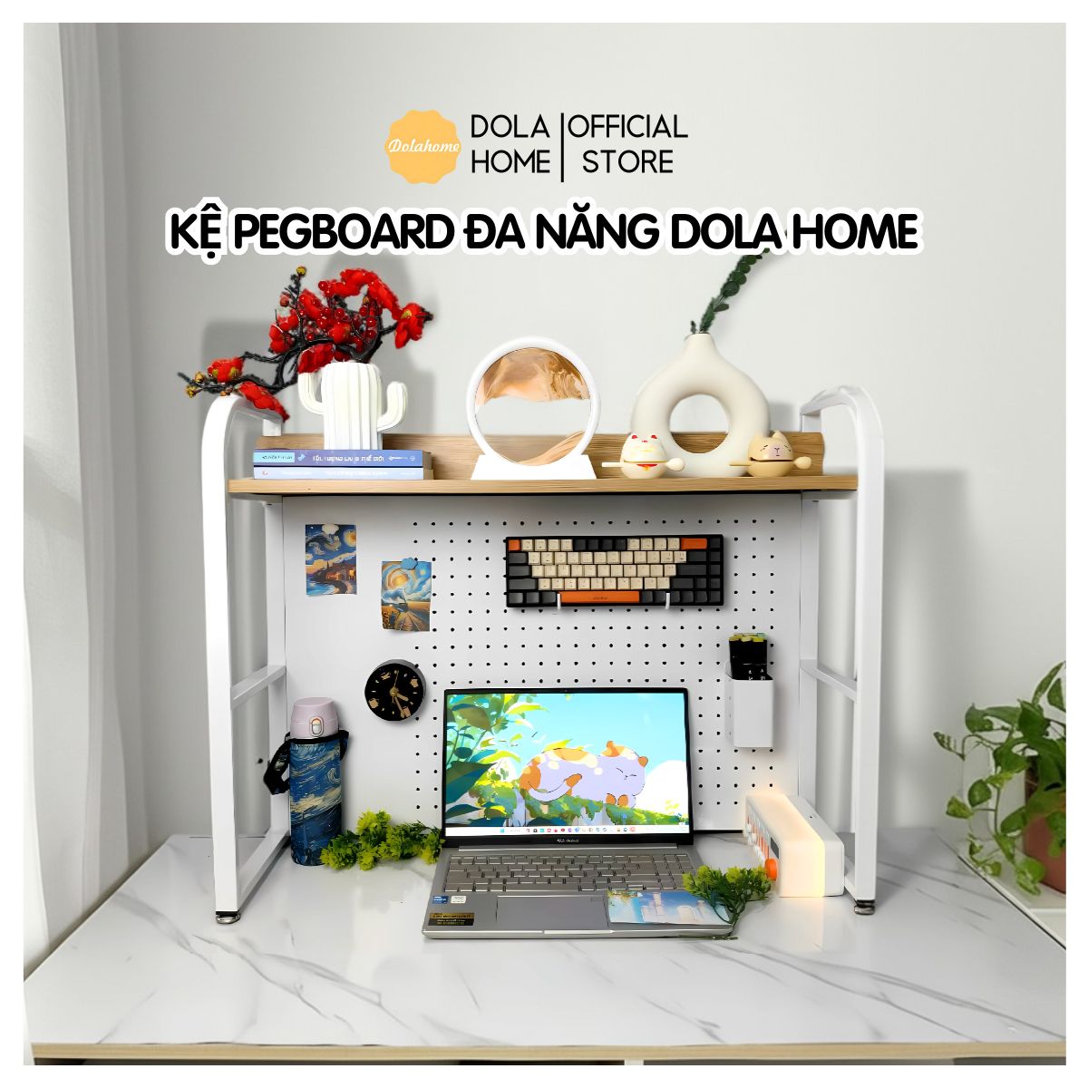 Kệ Pegboard đa năng Dola Home kệ sách để bàn decor học tập làm việc cho mẹ và bé hiện đại
