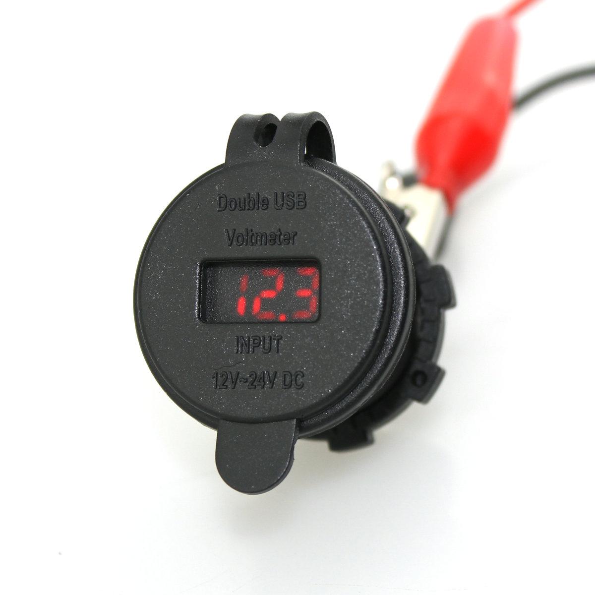 Car Charger 4.2A Dual USB Fast Charging Port w/LED Digital Voltmeter