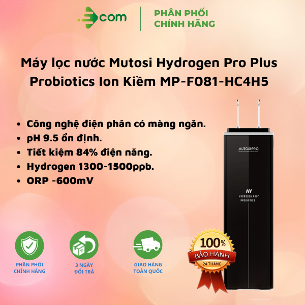 Máy lọc nước Hydrogen Plus Ion Kiềm Mutosi MP-F081-HC4H5 - Hàng chính hãng, Công nghệ điện phân có màng ngăn, Bảo hành tại nhà.