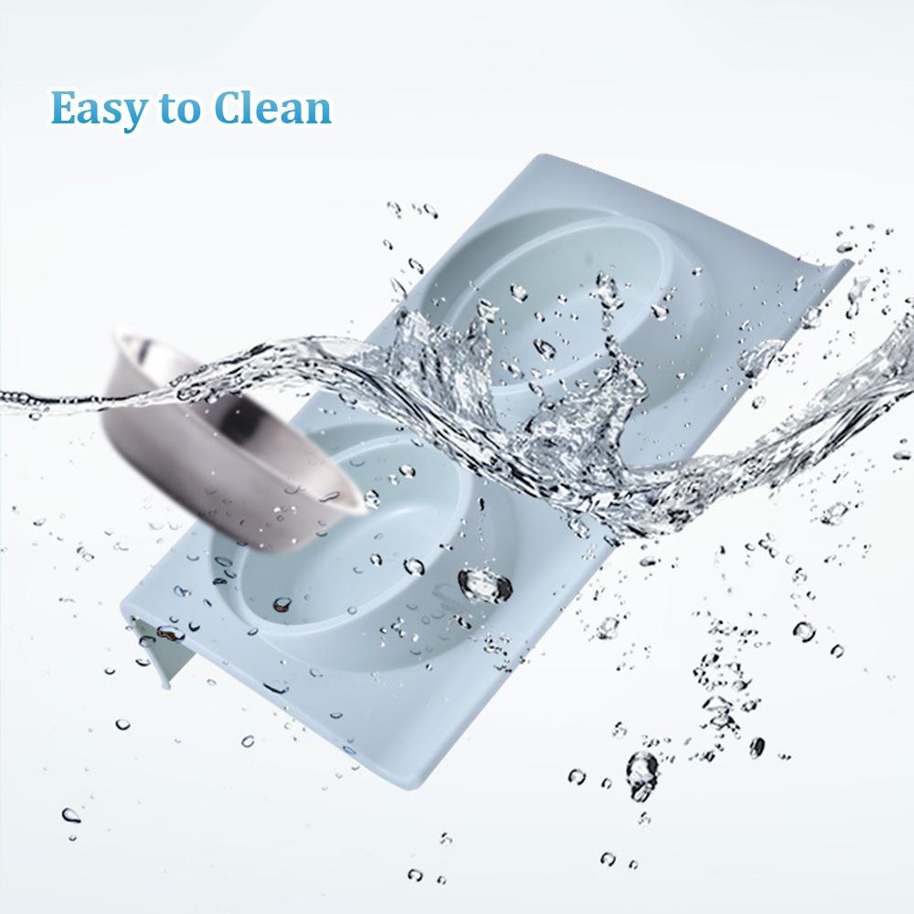 Bát Đôi bằng thép không gỉ cho thú cưng với thức ăn không tràn đáy và khay nạp nước