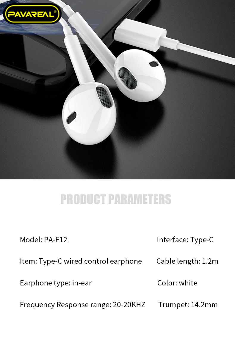 Tai nghe TYPE C PA-E12 CHÂN VUÔNG DẸT cho HUAWEI mate, P10, P20 Hi-RES AUDIO CHÍNH HÃNG