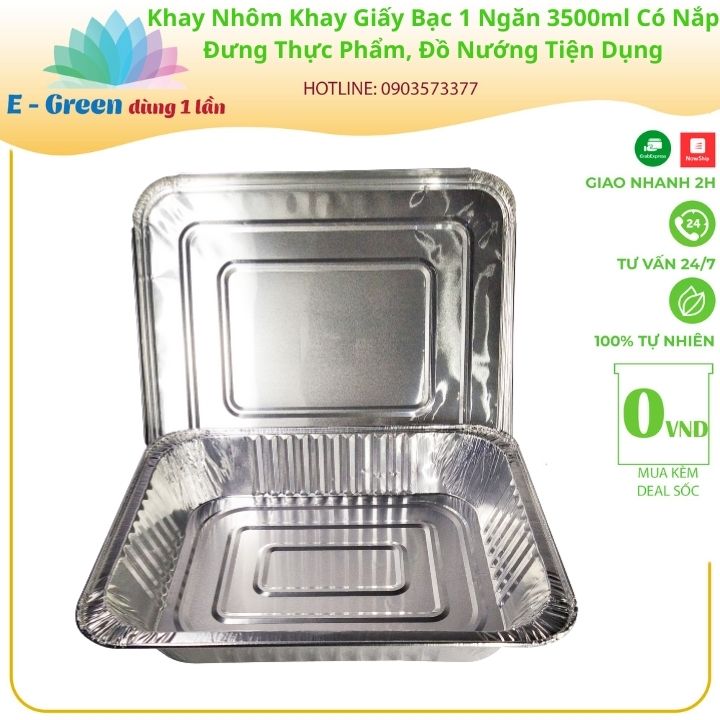 Combo 10-50 Khay Nhôm, Khay Giấy Bạc 1 Ngăn 3500ml Có Nắp, Đựng Thực Phẩm, Đồ Nướng,Tiện Lợi - Egreen dùng 1 lần