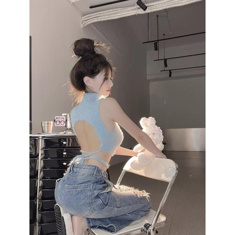 Áo croptop sát nách PINKSTORE29 chất lông, khoe lưng gợi cảm A5496
