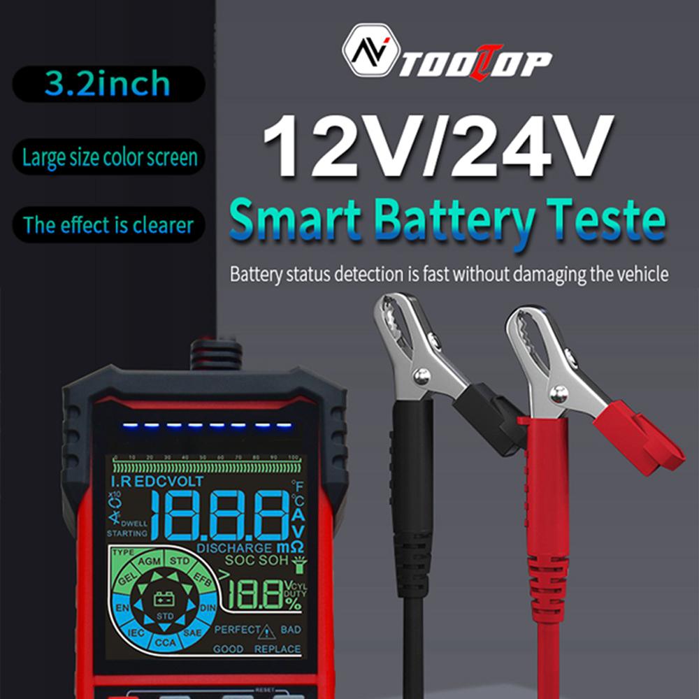 TOOLTOP Intelligent Battery Tester 3.2 Inch Color Screen 12.0V 24.0V Battery Intelligent Selection Support Battery Test Starts Test Load Test with Illumination Function and Multiple Protections