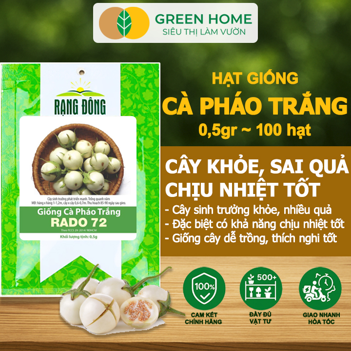 Hạt Giống Cà Pháo Trắng GreenHome, Gói 0,5g~100 hạt, Dễ Trồng Quanh Năm, Năng Suất Cao T44