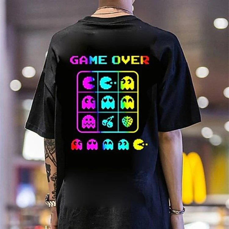 Áo Thun Phản Quang Game over, Áo Thun Cotton 75%, Áo From Rộng, Áo Thun Unisex, thời trang đường phố