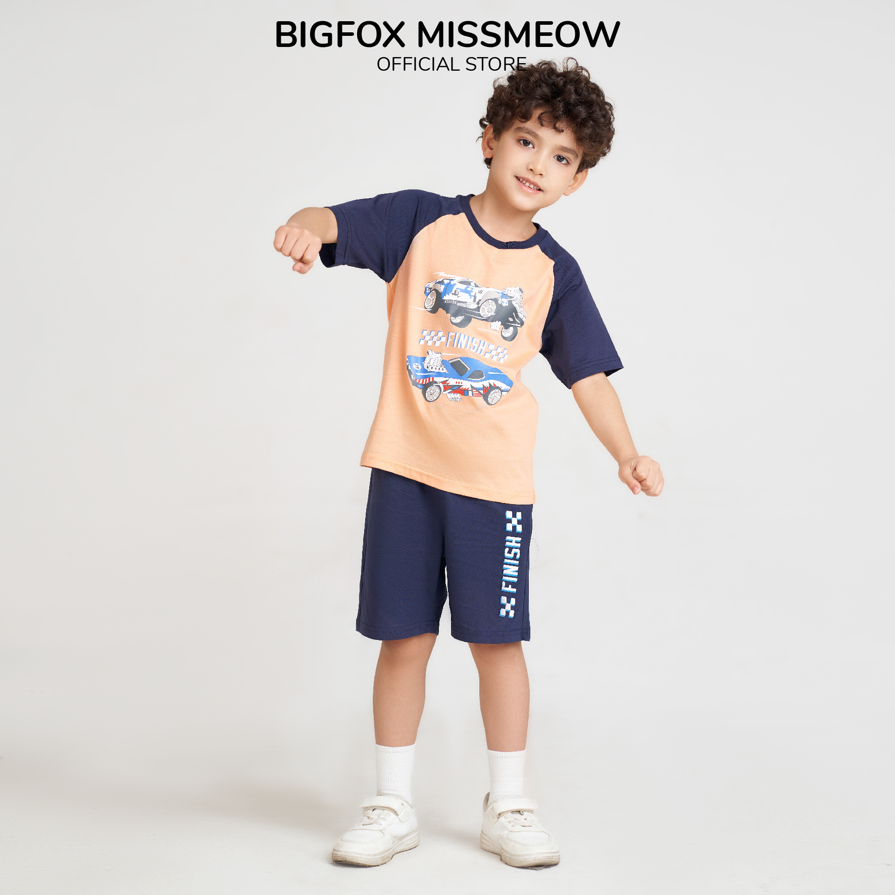 Bộ đồ hè cho bé trai Bigfox Miss Meow cộc tay chất cotton phom Hàn in ô tô size đại cỡ trẻ em 3,9,11 tuổi 25kg 40kg 1925