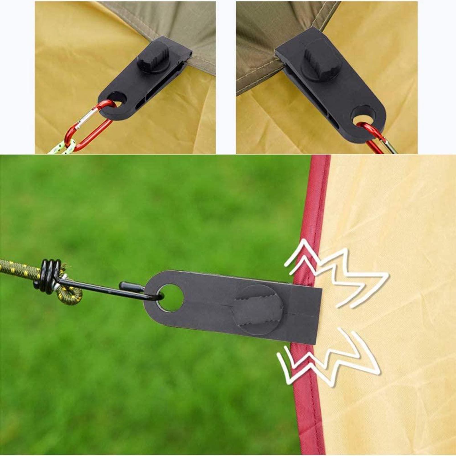 10/12Pcs Awning Tarp Clamp Set Tent Clips 10 Clip+Black Bungee
