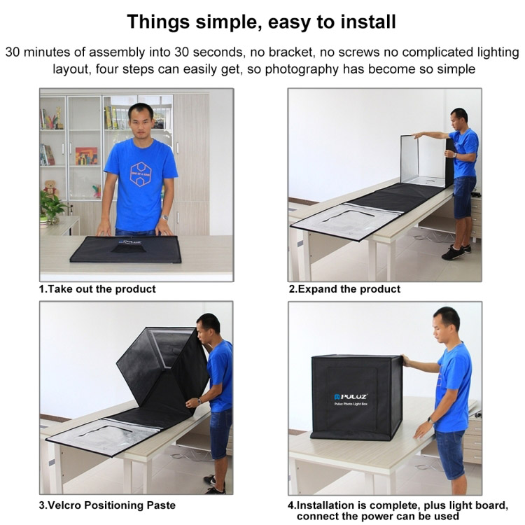 Hộp chụp sản phẩm studio chuyên nghiệp gấp gọn kèm đèn LED 40cm x 40 cm x 40cm Promax Puluz PU5040EU