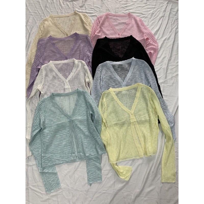 Áo Khoác Len Mỏng Cardigan Màu Pastel Muối Tiêu