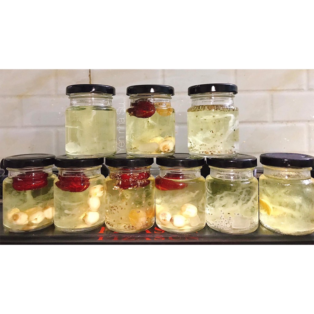 Set 6 hũ thủy tinh DÁNG TRÒN NẮP THIẾC dùng chưng yến, đựng dầu dừa, mật ong