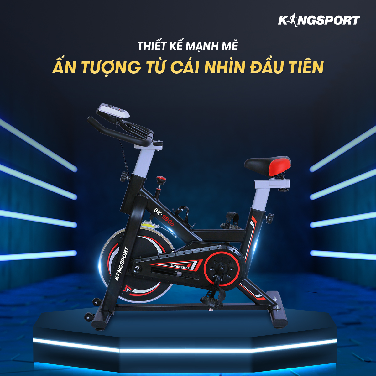 Xe đạp tập thể dục tại nhà Kingsport BK-5806 tải trọng tối đa 150kg, tích hợp đồng hồ thông minh đo nhịp tim và các thông số khi tập luyện