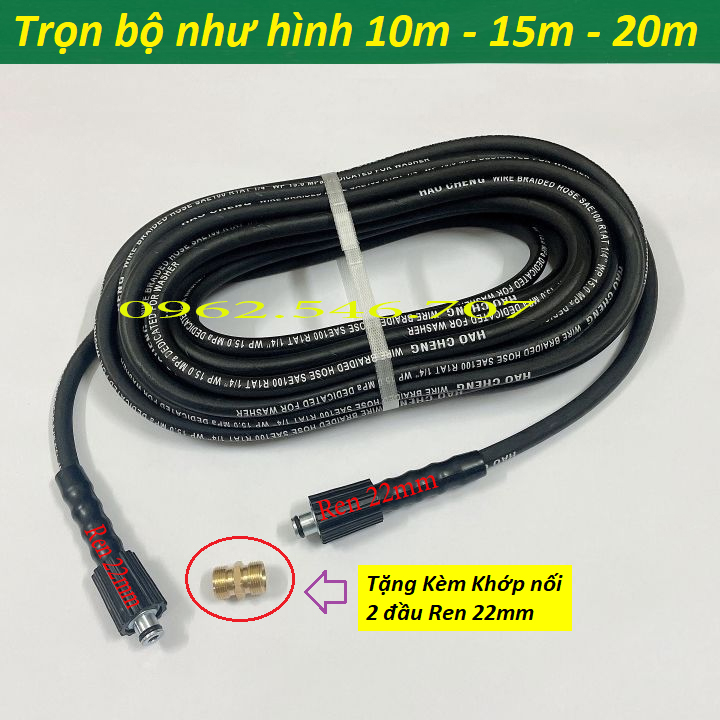 Dây rửa xe Lõi Thép 10, 15, 20m Dây rửa xe áp lực cao tặng kèm khớp đồng nối dài dây