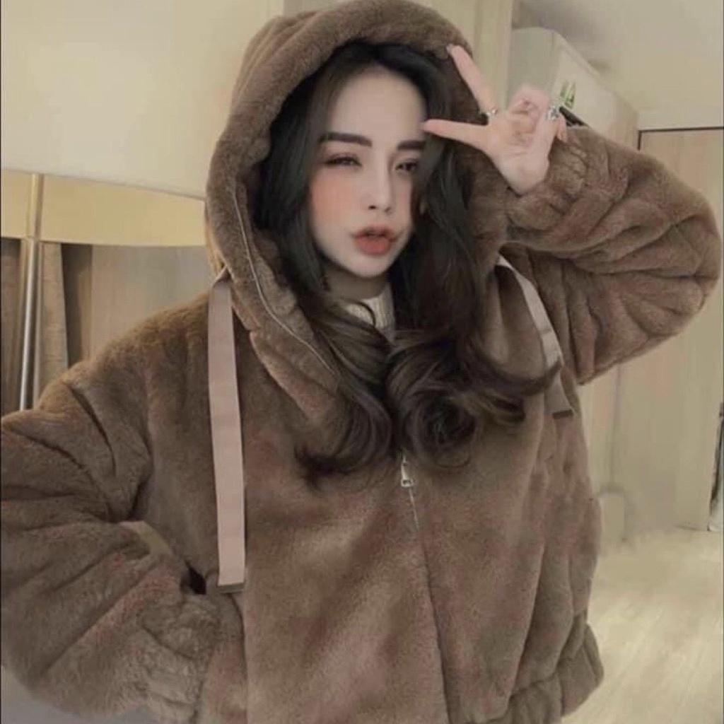 Áo khoác nữ lông siêu hot kèm mũ ấm ấp sang chảnh trẻ trung