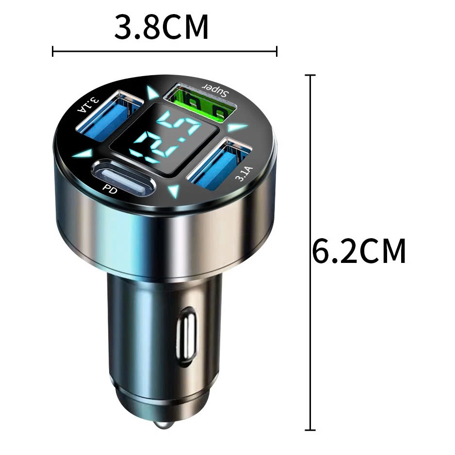 Tẩu Sạc Xe Ô Tô 4 Cổng USB TYPE C Công Nghệ Sạc Nhanh QC 3.1A | Tẩu Sạc Điện Thoại Dùng Trên Xe Ô Tô 4 Cổng USB Sạc Được Nhiều Thiết Bị Cùng Lúc, Hỗ Trợ Sạc Nhanh QC 3.0A