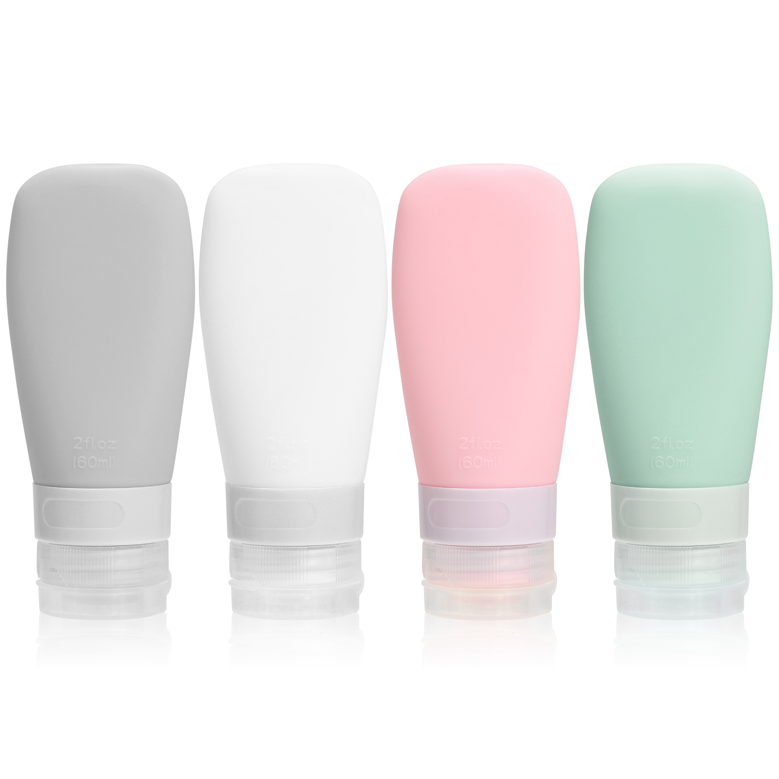 4 Chai du lịch 60ml bằng silicone mềm, nhẹ, chống rò rỉ dễ dàng bóp ra và vệ sinh thuận tiện