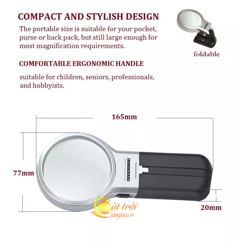 Kính lúp cầm tay kiêm để bàn 3in1 có đèn LED