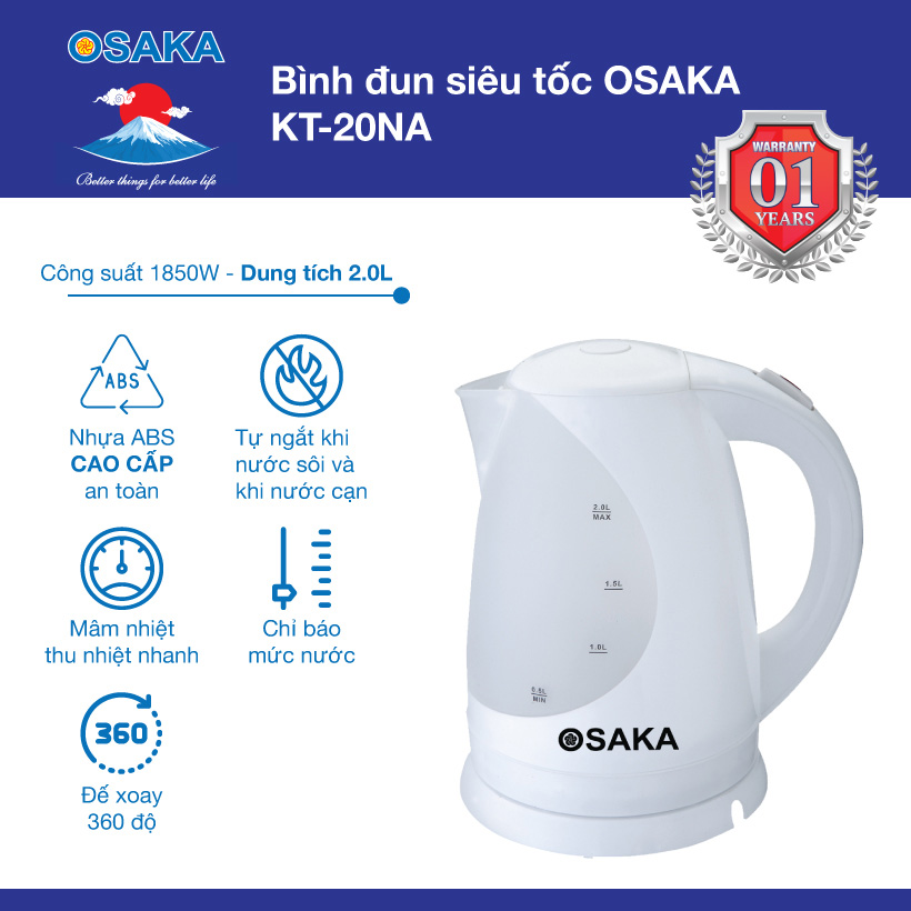 Bình Đun Siêu Tốc Cao Cấp Osaka KT20NA