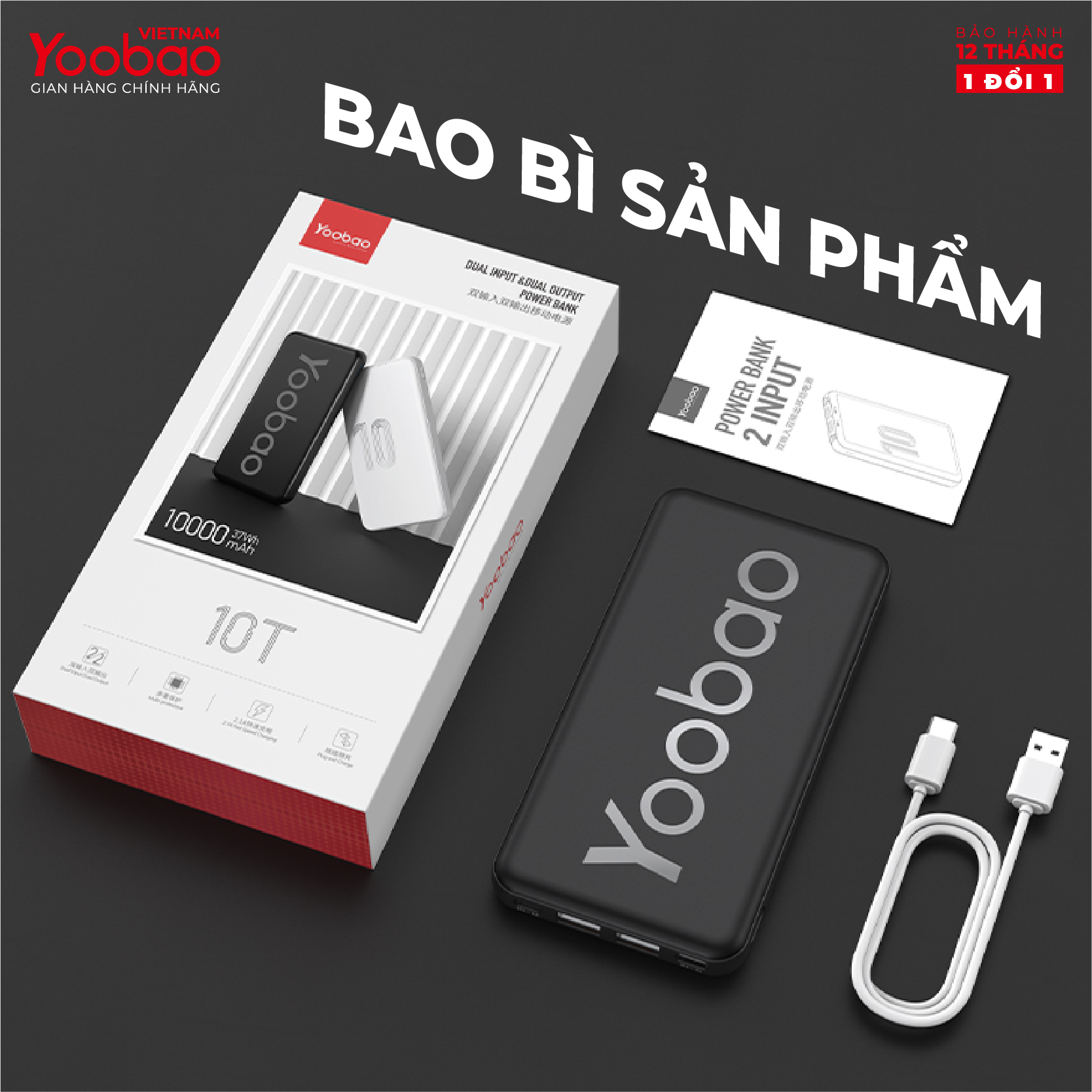 Sạc dự phòng 10000mAh Yoobao P10T Sạc nhanh 2.1A - Hàng phân phối chính hãng