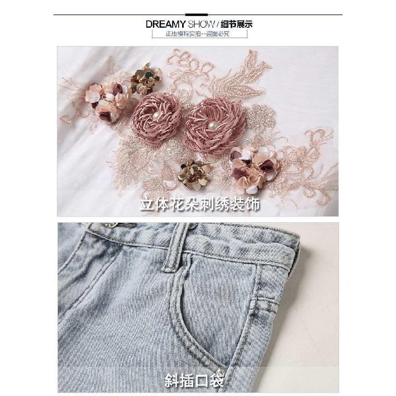 Set Áo Thun Nữ Ngắn Tay Và Quần Short Denim In Hình One Piece