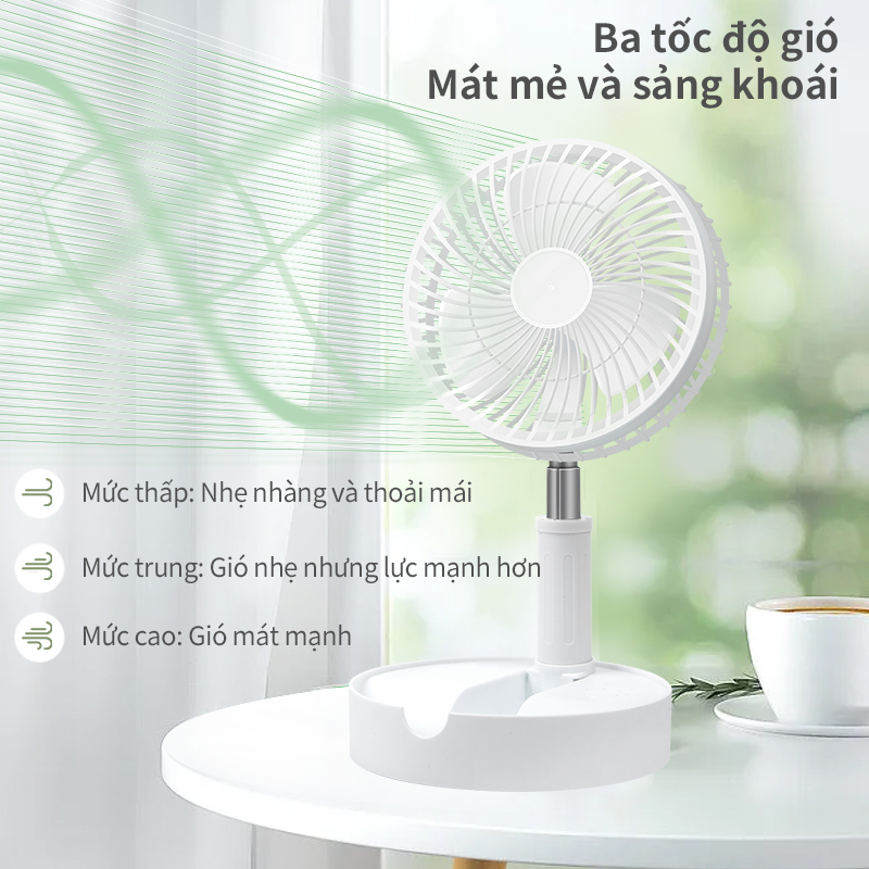 Quạt Tich Điện Sạc Pin, Quat Tich Dien Xài Hơn 8 Tiếng, Foldable Fan Pin 7200MAH Gấp Gọn Tiện Lợi Kéo Dài 1 Mét Kèm Điều Khiển Từ Xa