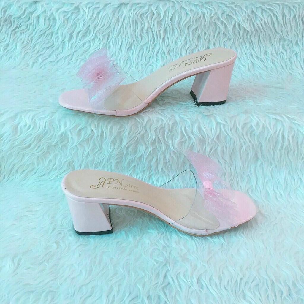 Dép cao gót quai màu hồng và đỏ siêu dễ thương cao 5cm cực êm chân