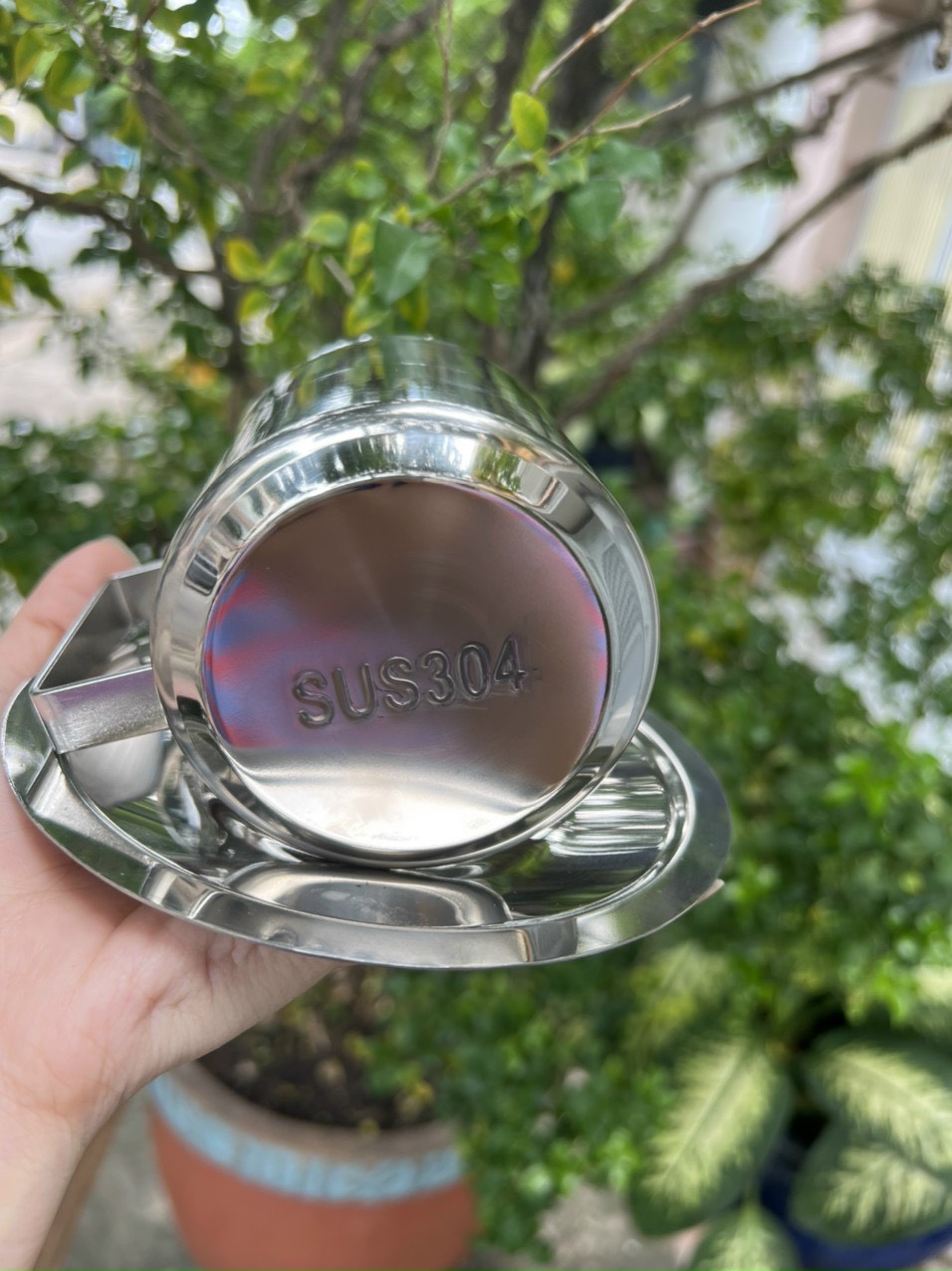 Set ly cà phê kèm muỗng và đĩa bằng inox