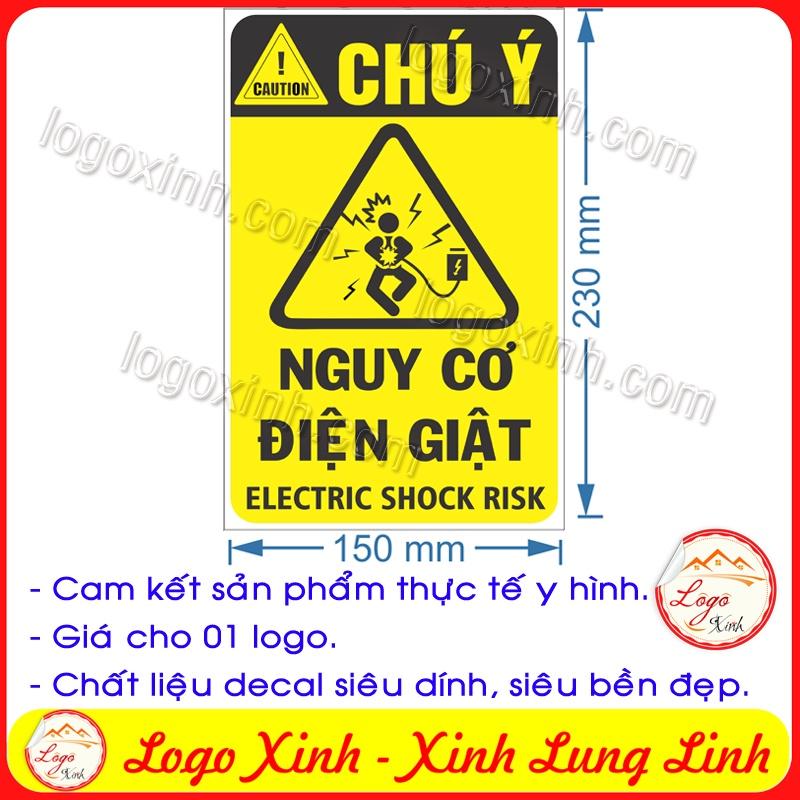 LOGO TEM STICKER CẢNH BÁO NGUY CƠ ĐIỆN GIẬT, ELECTRIC SHOCK RISK - BIỂN CẢNH BÁO AN TOÀN LAO ĐỘNG