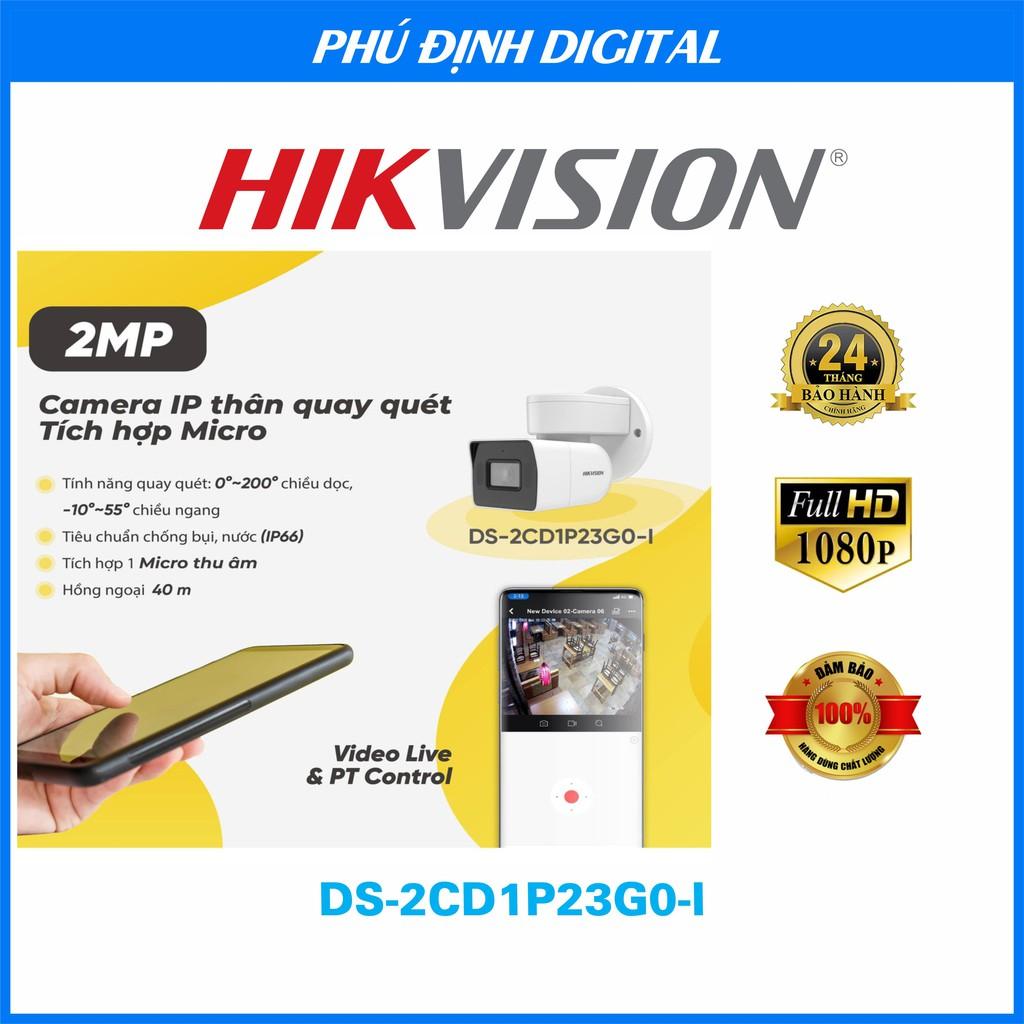 Camera IP Quay quét hình trụ 2MP kèm mic thu âm Hikvision mã DS-2CD1P23G0-I ,thế hệ mới - Hàng Chính Hãng