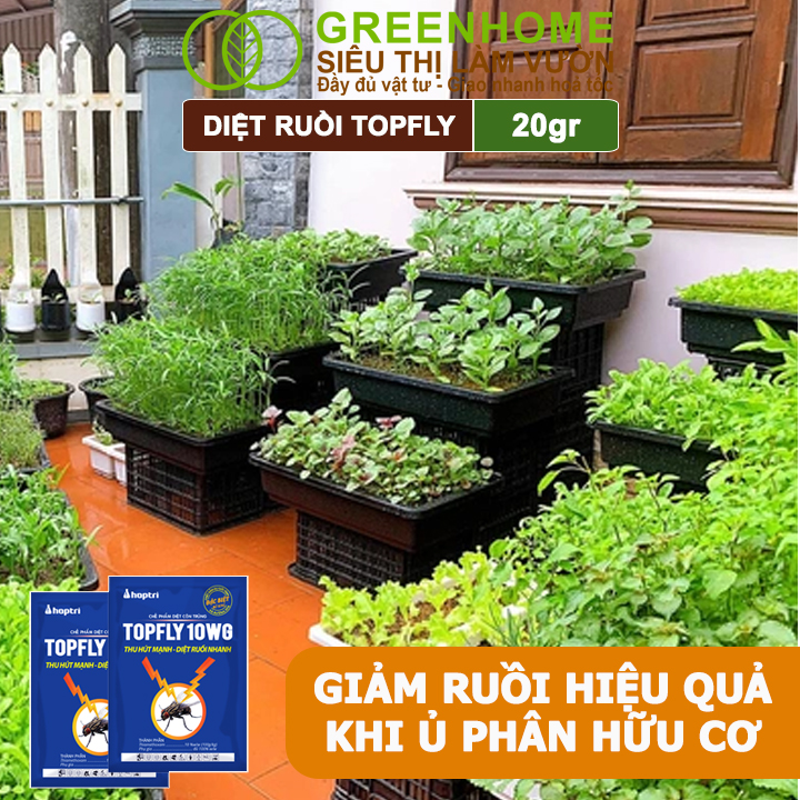 Thuốc Diệt Ruồi Greenhome, Topfly 10wg, Gói 20gr, Thu Hút Mạnh, Diệt Ruồi Nhanh, Hiệu Quả, An Toàn, Tiết Kiệm