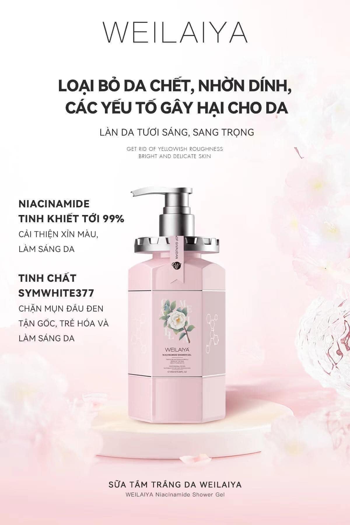 Sữa Tắm Trắng Da Hoa Trà Weilaiya Niacinamide Shower Gel - Hương nước hoa ngọt ngào 450ml