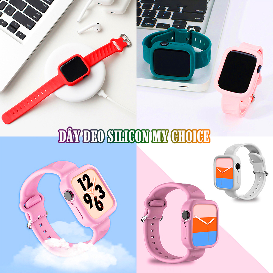 Dây Đeo liền ốp dành cho Apple Watch 7/6/5/4/3/2/1 size 38/40/41/42/44/45mm silicon vân nổi - nhiều màu