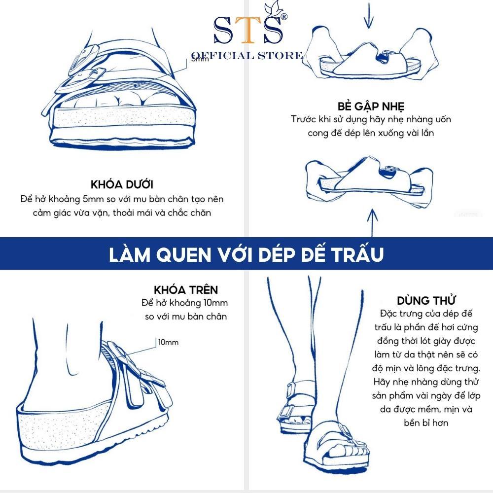 Dép Trẻ Em Đế Trấu DA BÒ THẬT NGUYÊN TẤM Bioline quai ngang hàng cao cấp xuất khẩu mã STKID02 BH 6 tháng