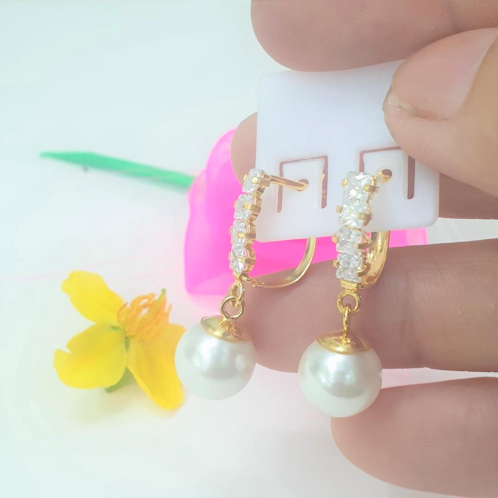 Bông Tai Kiểu Ngọc Dáng Thả Xoàn Cao Cấp-Dùng lâu dài tắm rửa thoải mái không phai