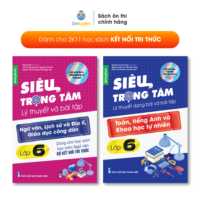 Lớp 6 - Combo 2 Sách Siêu trọng tâm TOÁN, TIẾNG ANH, KHTN và Văn, Khoa học xã hội lớp 6-Nhà sách Ôn luyện