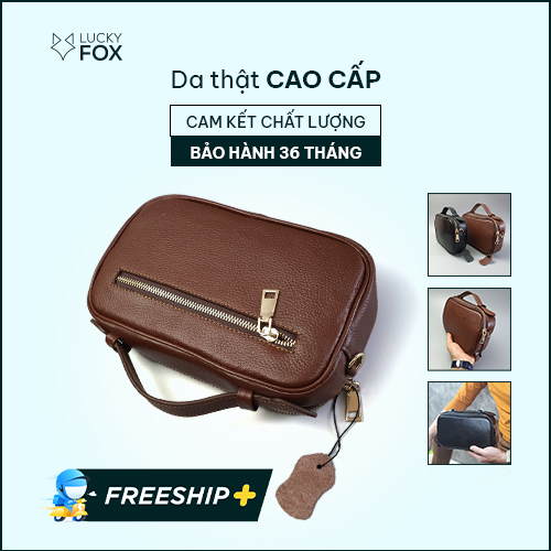 Clutch nam cầm tay kết hợp túi đeo chéo da bò thật; Clutch hộp da mill - 100% da bò thật