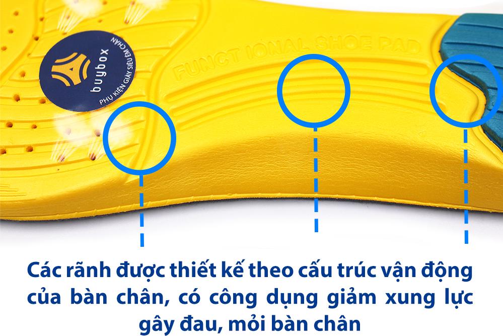 Lót giày thể thao EVA biết thở có rãnh chịu lực và gel chống thốn gót buybox BBPK26