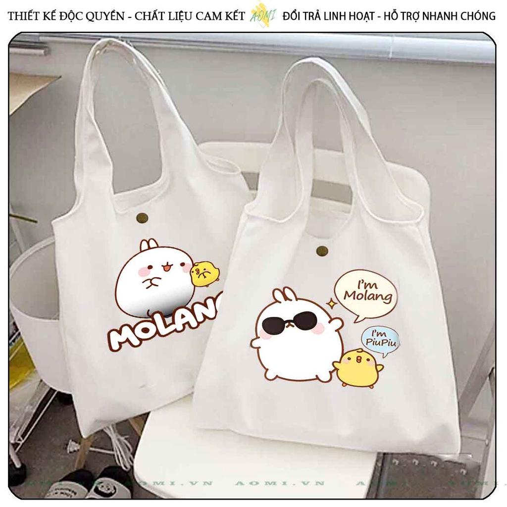 TOTE CANVAS friend molang FORM TRÒN TÚI VẢI ĐEO VAI BAG NÚT BẤM SIZE LỚN AOMIVN DU LỊCH DẠO PHỐ CÁ TÍNH